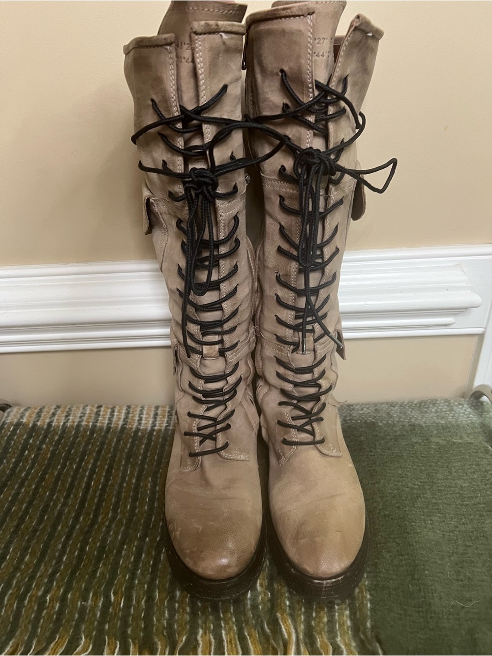 A. S. 98 Tyrell Tall Lace-Up Combat Boots in Taupe